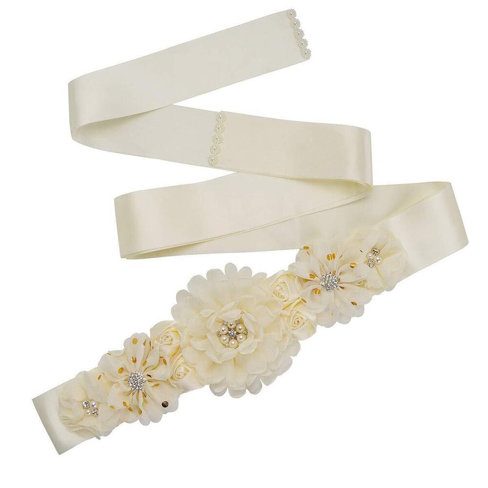 9362 Flower Sash Belt with Rhinestone Pearls for Baby Shower Maternity